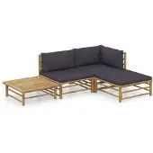 vidaXL 4-tlg. Garten-Lounge-Set mit Dunkelgrauen Kissen Bambus