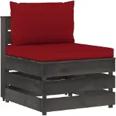 vidaXL Modulares Mittelsofa mit Kissen Grau Imprägniertes Holz