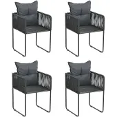 vidaXL Gartenstühle 4 Stk. mit Kissen Poly Rattan Schwarz