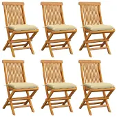 vidaXL Gartenstühle mit Cremeweißen Kissen 6 Stk. Massivholz Teak