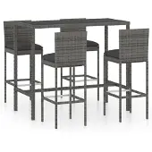 vidaXL 5-tlg. Gartenbar-Set mit Kissen Poly Rattan Grau