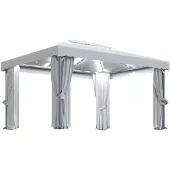 vidaXL Pavillon mit Vorhängen & LED-Lichterketten 4x3 m Cremeweiß