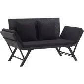 vidaXL Gartenbank mit Auflagen 176 cm Schwarz Poly Rattan