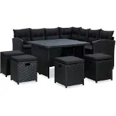 vidaXL 6-tlg. Garten-Sofagarnitur mit Kissen Schwarz Poly Rattan