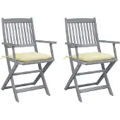 vidaXL Klappbare Gartenstühle 2 Stk. mit Kissen Massivholz Akazie