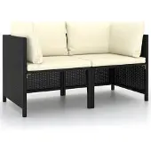 vidaXL 2-Sitzer-Gartensofa mit Kissen Schwarz Poly Rattan