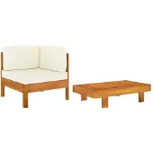 vidaXL 2-tlg. Garten-Lounge-Set mit Cremeweißen Kissen Akazienholz