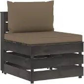 vidaXL Modulares Mittelsofa mit Kissen Grau Imprägniertes Holz