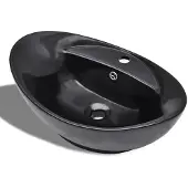 vidaXL Keramik Waschbecken Hahnloch/Überlaufloch schwarz oval
