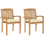 vidaXL Gartenstühle 2 Stk. mit Cremeweißen Kissen Massivholz Teak