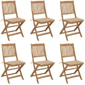 vidaXL Klappbare Gartenstühle 6 Stk. mit Kissen Massivholz Akazie
