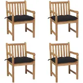 vidaXL Gartenstühle 4 Stk. mit Schwarzen Kissen Massivholz Teak