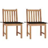 vidaXL Gartenstühle 2 Stk. mit Kissen Massivholz Teak