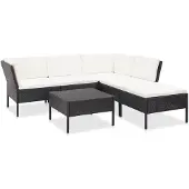 vidaXL 6-tlg. Garten-Lounge-Set mit Auflagen Poly Rattan Schwarz