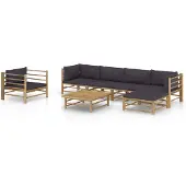 vidaXL 7-tlg. Garten-Lounge-Set mit Dunkelgrauen Kissen Bambus