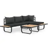 vidaXL 2-tlg. Garten-Ecksofa-Set mit Auflagen Aluminium WPC