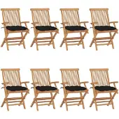 vidaXL Gartenstühle mit Schwarzen Kissen 8 Stk. Massivholz Teak