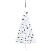 vidaXL Künstlicher Halb-Weihnachtsbaum Beleuchtung Kugeln Weiß 150 cm