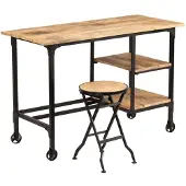 vidaXL Schreibtisch mit Klapphocker Mangoholz Massiv 115x50x76 cm
