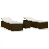 vidaXL 3-tlg. Garten-Sonnenliegen mit Teetisch Poly Rattan Braun