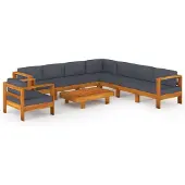 vidaXL 9-tlg. Garten-Lounge-Set mit Dunkelgrauen Auflagen Akazienholz