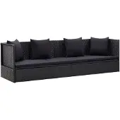 vidaXL Garten-Sofabett mit Kissen Poly Rattan Schwarz