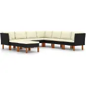 vidaXL 9-tlg. Garten-Lounge-Set mit Kissen Poly Rattan Schwarz