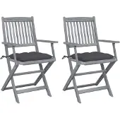 vidaXL Klappbare Gartenstühle 2 Stk. mit Kissen Massivholz Akazie