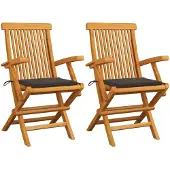 vidaXL Gartenstühle mit Taupe Kissen 2 Stk. Massivholz Teak