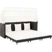 vidaXL Ausziehbares 3-Sitzer-Schlafsofa mit Dach Poly Rattan Schwarz 46075