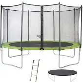 Kangui TWIN Trampolin Ø 430cm - Grün - mit Sicherheitsnetz, Leiter, Schutzhülle