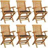 vidaXL Gartenstühle mit Taupe Kissen 6 Stk. Massivholz Teak