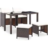 vidaXL 5-tlg. Garten-Essgruppe mit Auflagen Poly Rattan Braun
