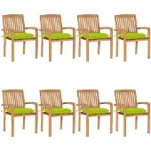 vidaXL Stapelbare Gartenstühle mit Kissen 8 Stk. Massivholz Teak