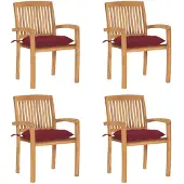 vidaXL Stapelbare Gartenstühle mit Kissen 4 Stk. Massivholz Teak