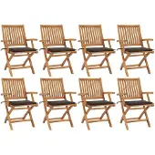 vidaXL Klappbare Gartenstühle mit Kissen 8 Stk. Massivholz Teak