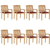 vidaXL Stapelbare Gartenstühle mit Kissen 8 Stk. Massivholz Teak