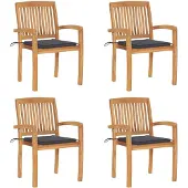 vidaXL Stapelbare Gartenstühle mit Kissen 4 Stk. Massivholz Teak