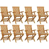 vidaXL Gartenstühle mit Beigen Kissen 8 Stk. Massivholz Teak
