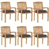 vidaXL Stapelbare Gartenstühle mit Kissen 6 Stk. Massivholz Teak