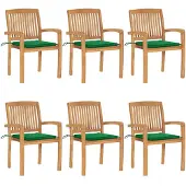 vidaXL Stapelbare Gartenstühle mit Kissen 6 Stk. Massivholz Teak