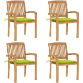vidaXL Stapelbare Gartenstühle mit Kissen 4 Stk. Massivholz Teak
