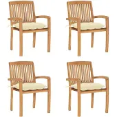 vidaXL Stapelbare Gartenstühle mit Kissen 4 Stk. Massivholz Teak