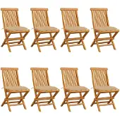 vidaXL Gartenstühle mit Beigen Kissen 8 Stk. Massivholz Teak