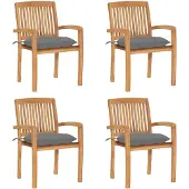 vidaXL Stapelbare Gartenstühle mit Kissen 4 Stk. Massivholz Teak