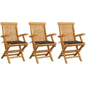 vidaXL Gartenstühle mit Taupe Kissen 3 Stk. Massivholz Teak