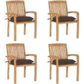 vidaXL Stapelbare Gartenstühle mit Kissen 4 Stk. Massivholz Teak