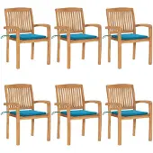 vidaXL Stapelbare Gartenstühle mit Kissen 6 Stk. Massivholz Teak