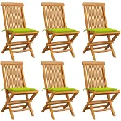 vidaXL Gartenstühle mit Hellgrünen Kissen 6 Stk. Massivholz Teak