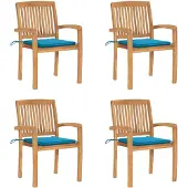 vidaXL Stapelbare Gartenstühle mit Kissen 4 Stk. Massivholz Teak